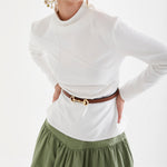 Lineva Beyaz Nervür Detaylı Bluz – Pamuk, Fermuar Kapamalı, Uzun Kollu, Minimal Kadın Gömlek Bluz