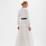 Lavelia Elbise - Beyaz Nervür Detaylı Volanlı Elbise