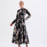 Peony Noire Siyah Çiçekli Kloş Elbise