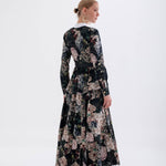 Nehâl Elbise - Nervür Detaylı Siyah Çiçekli Elbise