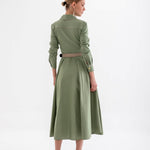 Verda Elbise -  Yeşil Biyeli Gömlek Elbise