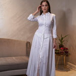 İnci Düğmeli Uzun Elbise