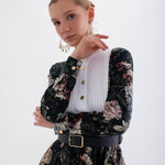 Nehâl Elbise - Nervür Detaylı Siyah Çiçekli Elbise