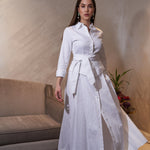 İnci Düğmeli Uzun Elbise