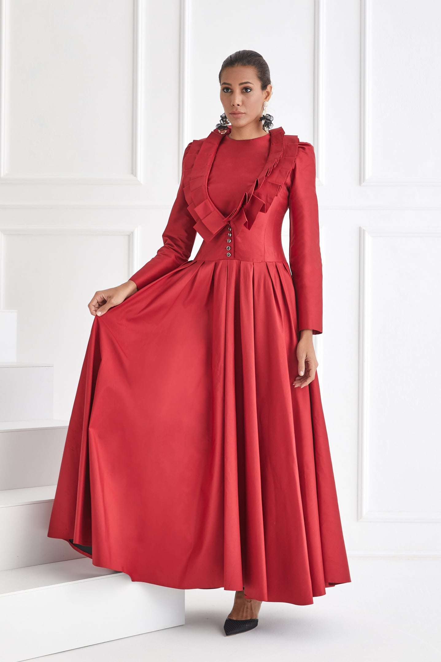 Volan Detaylı Saf İpek Elbise