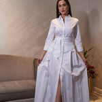 İnci Düğmeli Uzun Elbise