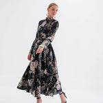 Peony Noire Siyah Çiçekli Kloş Elbise