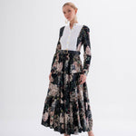 Nehâl Elbise - Nervür Detaylı Siyah Çiçekli Elbise