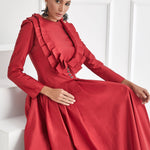 Volan Detaylı Saf İpek Elbise