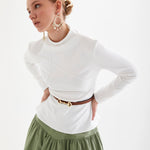 Lineva Beyaz Nervür Detaylı Bluz – Pamuk, Fermuar Kapamalı, Uzun Kollu, Minimal Kadın Gömlek Bluz