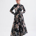 Peony Noire Siyah Çiçekli Kloş Elbise