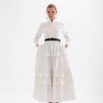 Lavelia Elbise - Beyaz Nervür Detaylı Volanlı Elbise