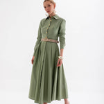 Verda Elbise -  Yeşil Biyeli Gömlek Elbise