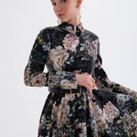 Peony Noire Siyah Çiçekli Kloş Elbise