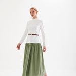 Lineva Beyaz Nervür Detaylı Bluz – Pamuk, Fermuar Kapamalı, Uzun Kollu, Minimal Kadın Gömlek Bluz